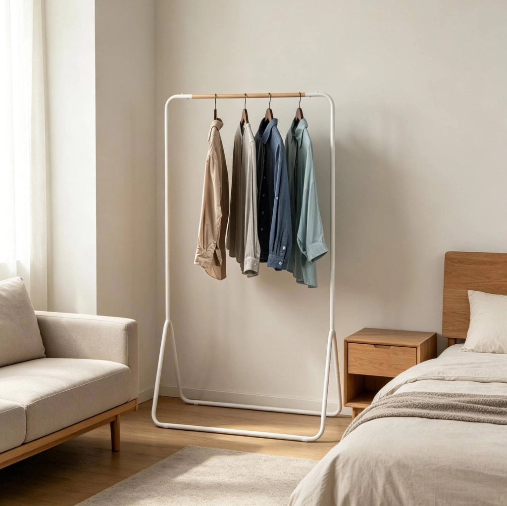 Appendiabiti 80x45x145 cm bianco in metallo, barra superiore