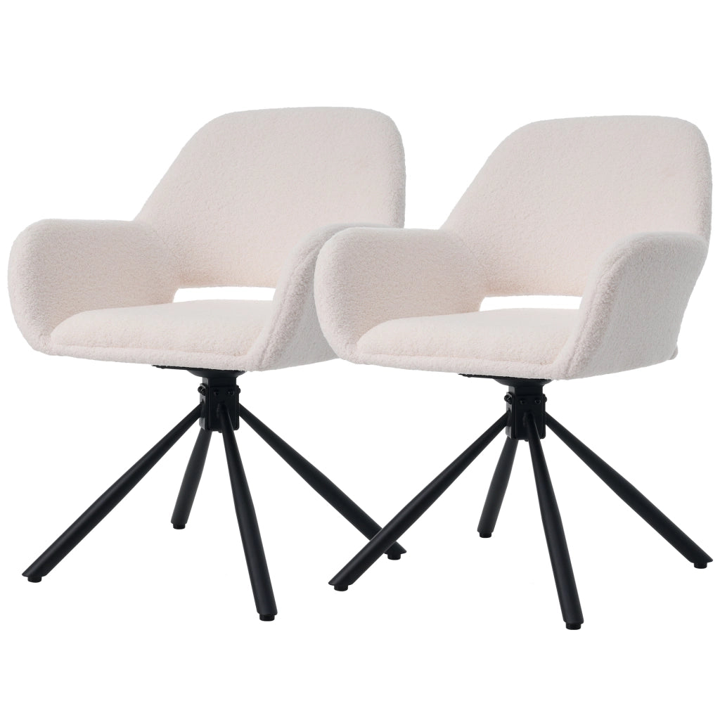 Set di 2 sedie girevoli in Sherpa bianco con braccioli, stile moderno