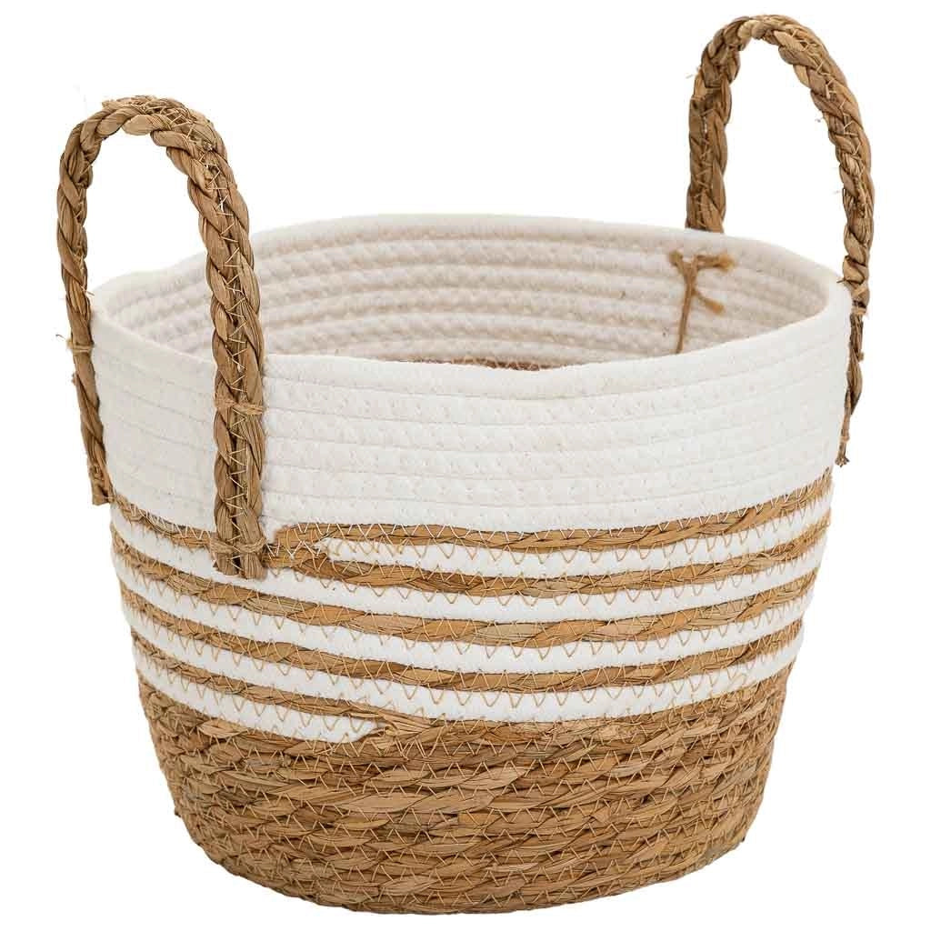 Cesto in fibra naturale e cotone bianco D24x20/28,5