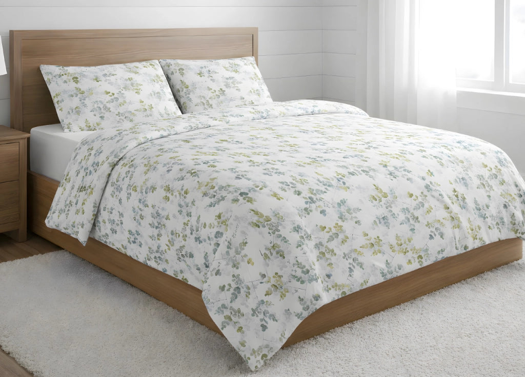 Sacco Copripiumino In 100% Cotone Made Italy Disegno Petalo - Piazza E Mezza - Verde