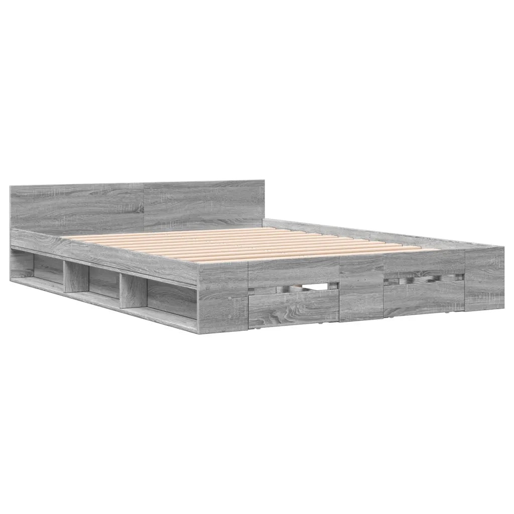 Letto matrimoniale | Letto per adulti | Giroletto Cassetti Grigio Sonoma 120x190 cm Legno Multistrato