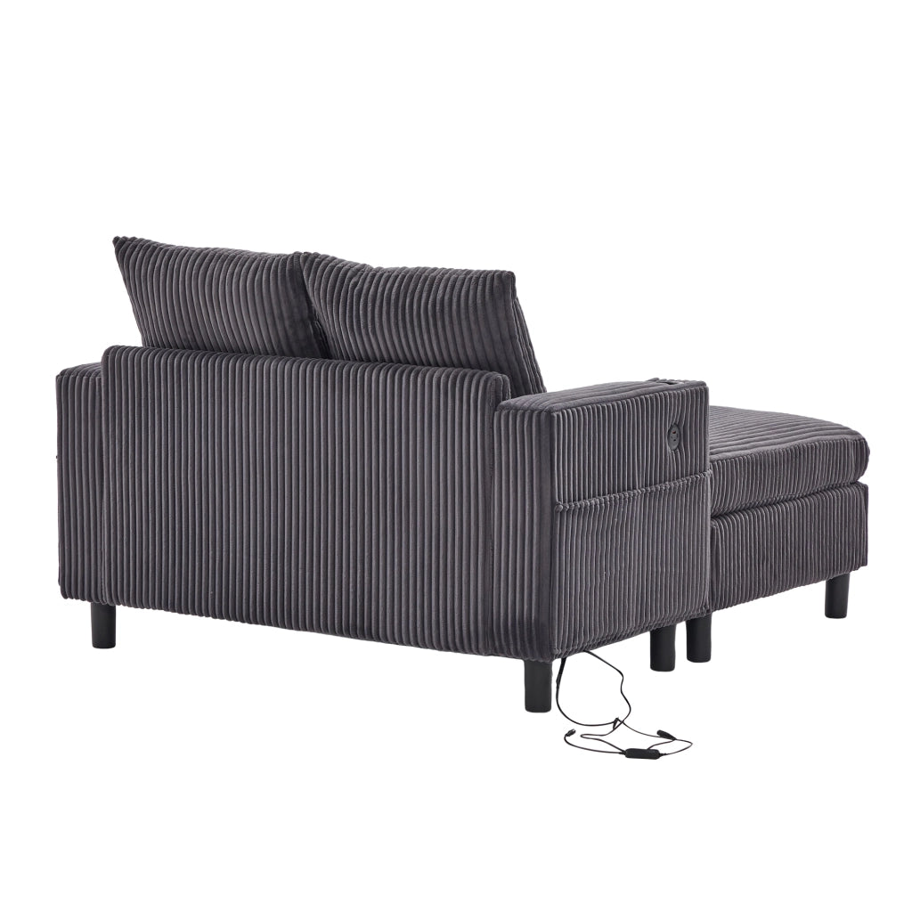 OKWISH Chaise Longue con Seduta Profonda, Illuminazione LED, Porte USB e Portabicchieri, Velluto a Coste Grigio Scuro