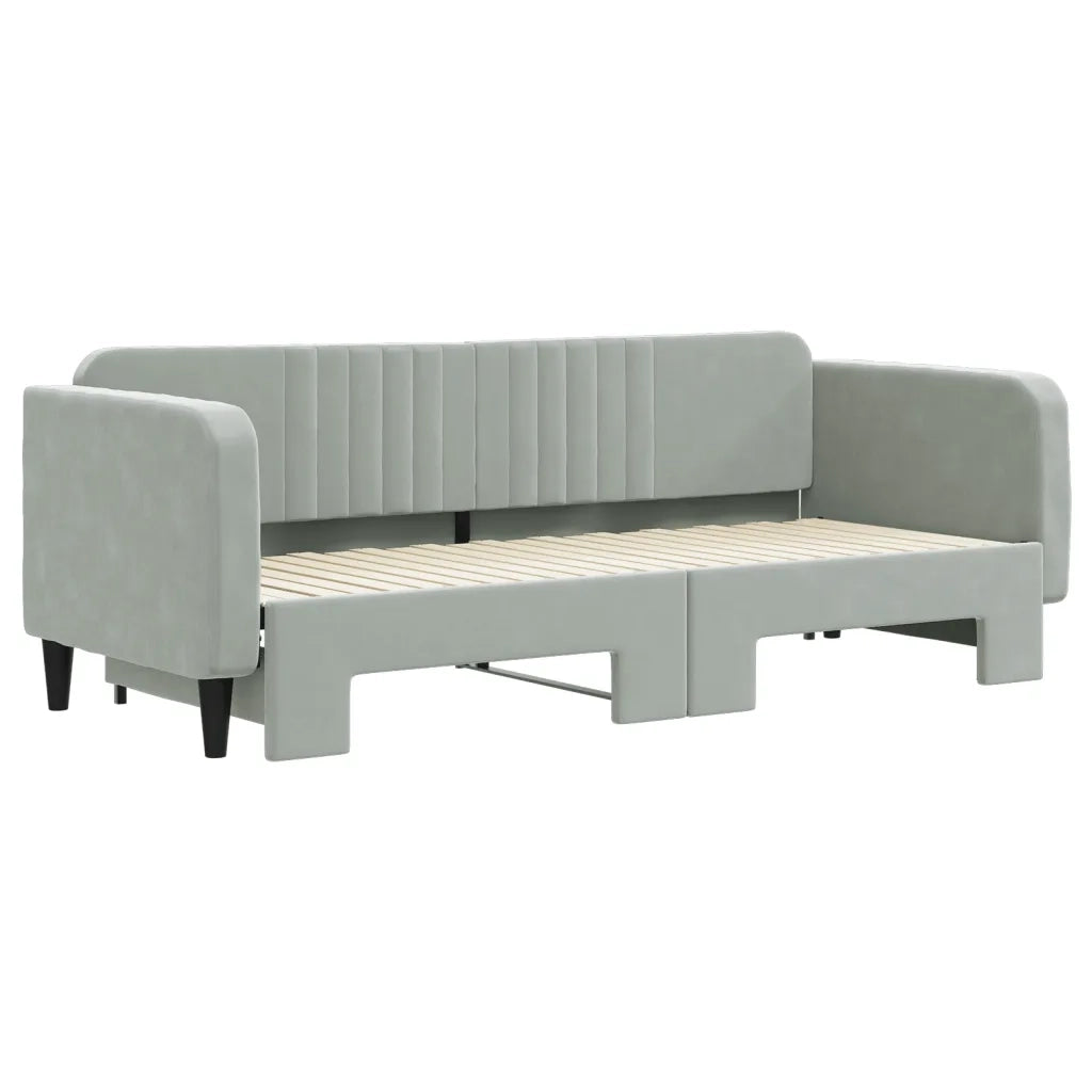 Divano Letto con Letto Estraibile Grigio Chiaro 80x200 Velluto 3197056