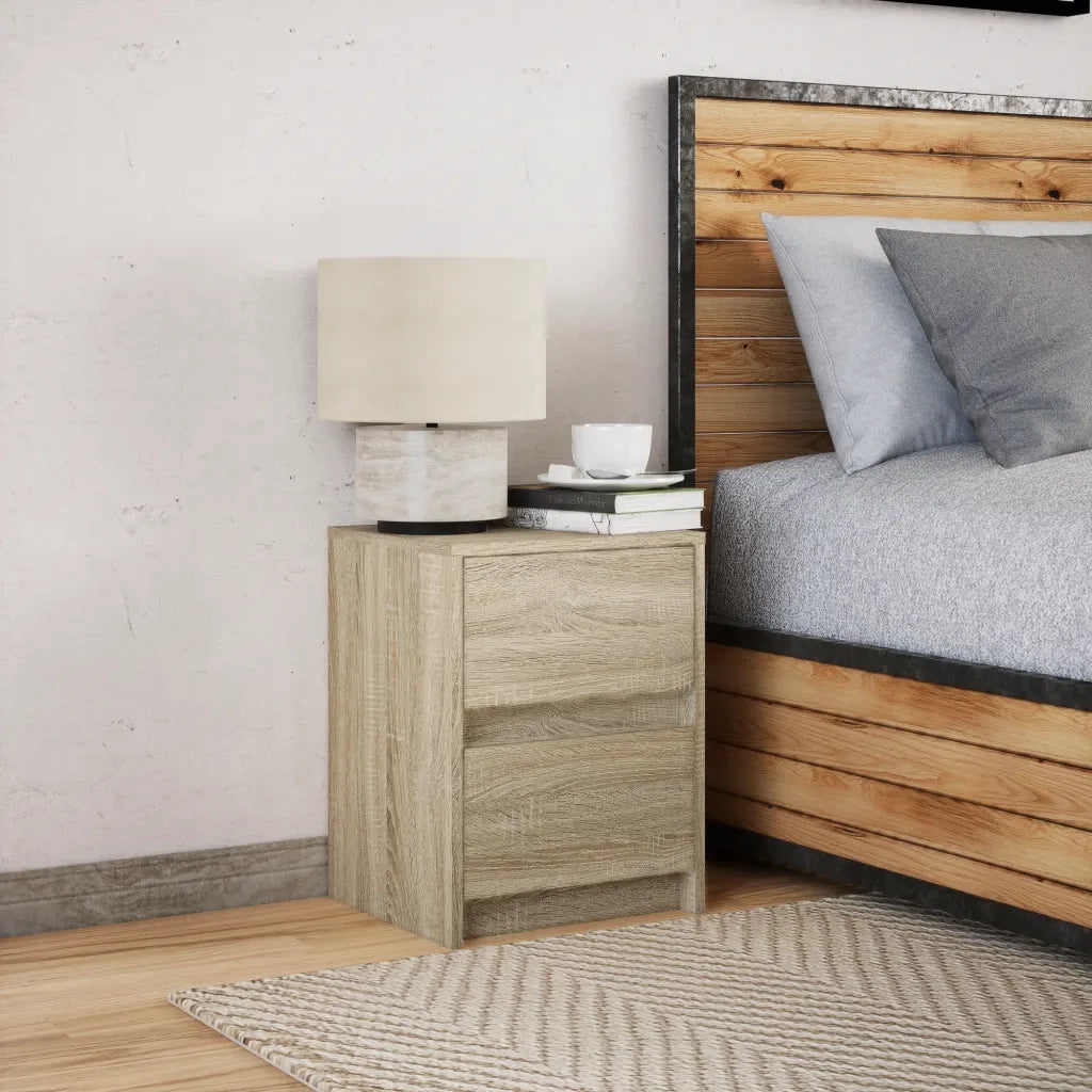 Comodino con Luci LED Rovere Sonoma in Legno Multistrato
