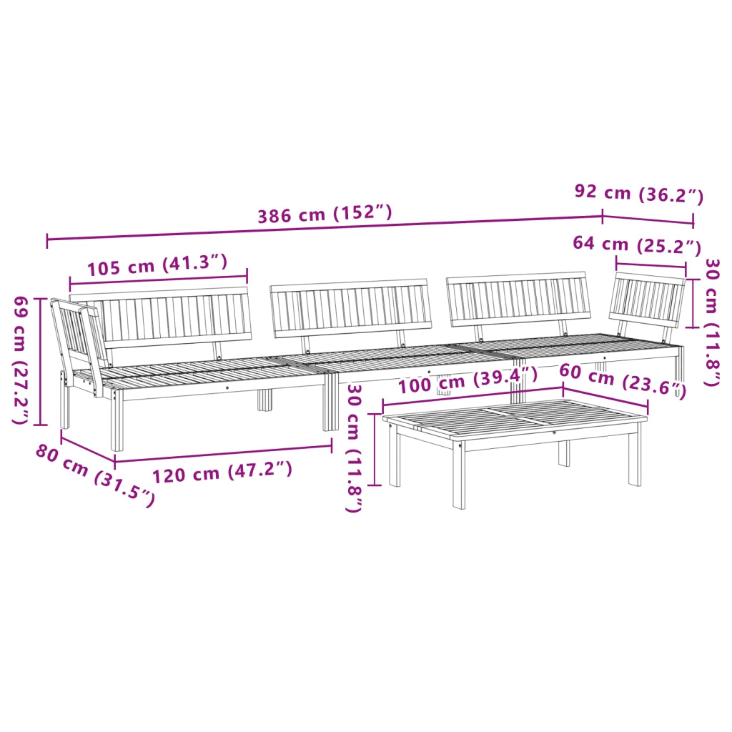 Set Divano Pallet da Giardino 4 pz in Legno Massello di Acacia