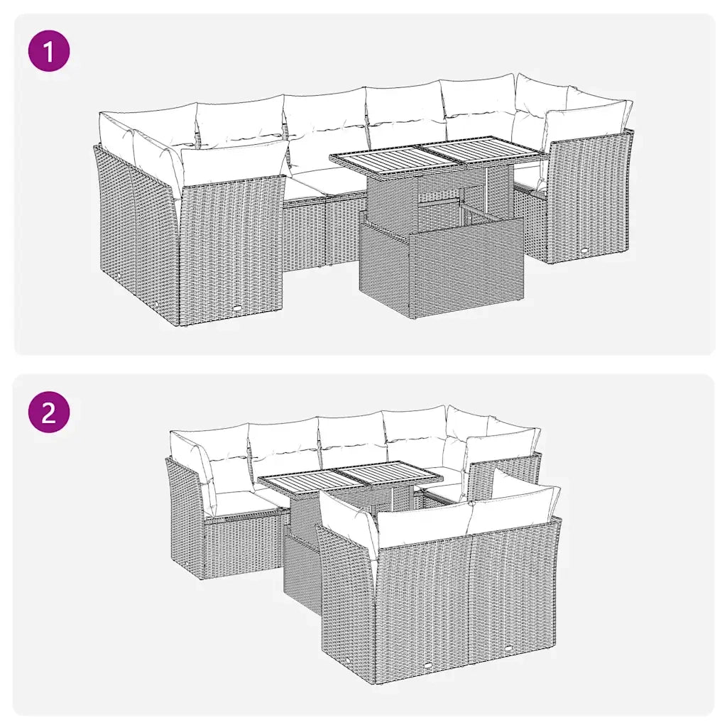 Set Divano da Giardino 8 pz con Cuscini Nero in Polyrattan 3326899