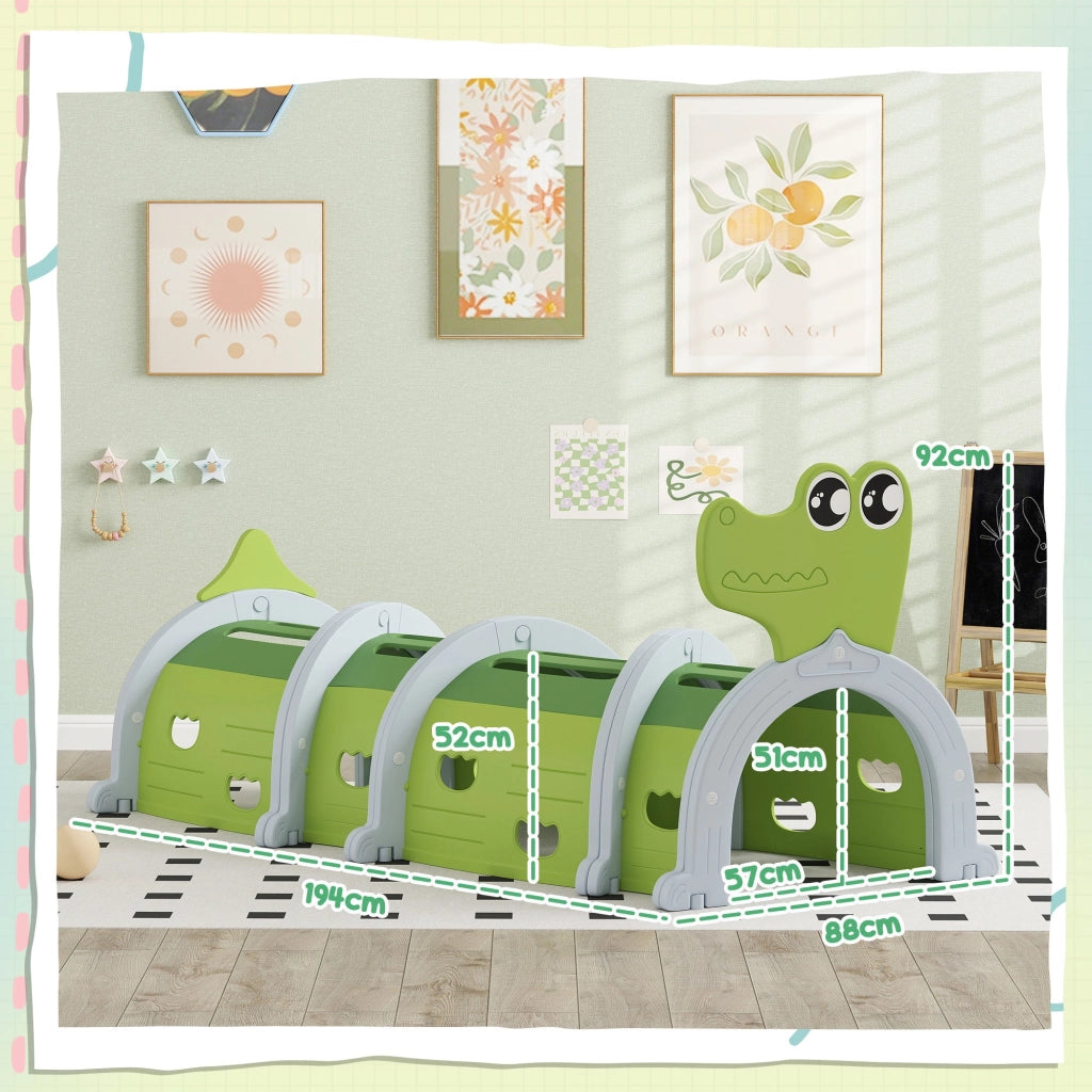 Tunnel per Bambini 3-6 Anni a Forma di Coccodrillo in Plastica Verde