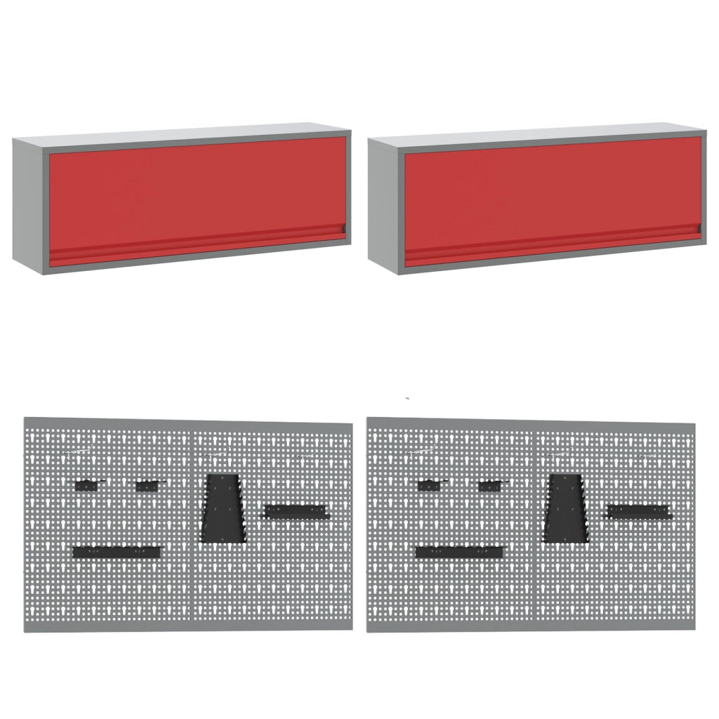 Set di 10 mensole per cabinet in MDF rosso e metallo