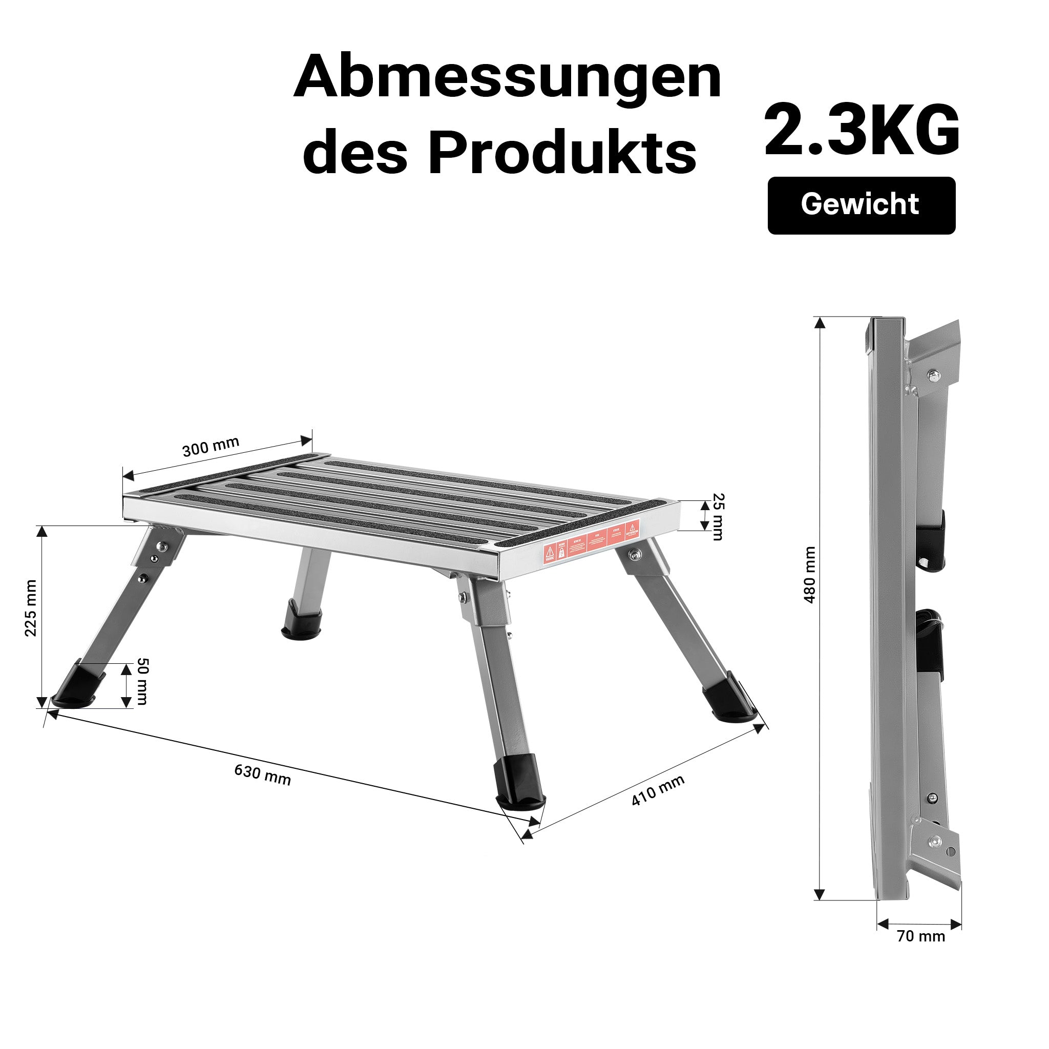 Scalino camper pieghevole in alluminio fino a 220 kg, antiscivolo, Scaletta per roulotte