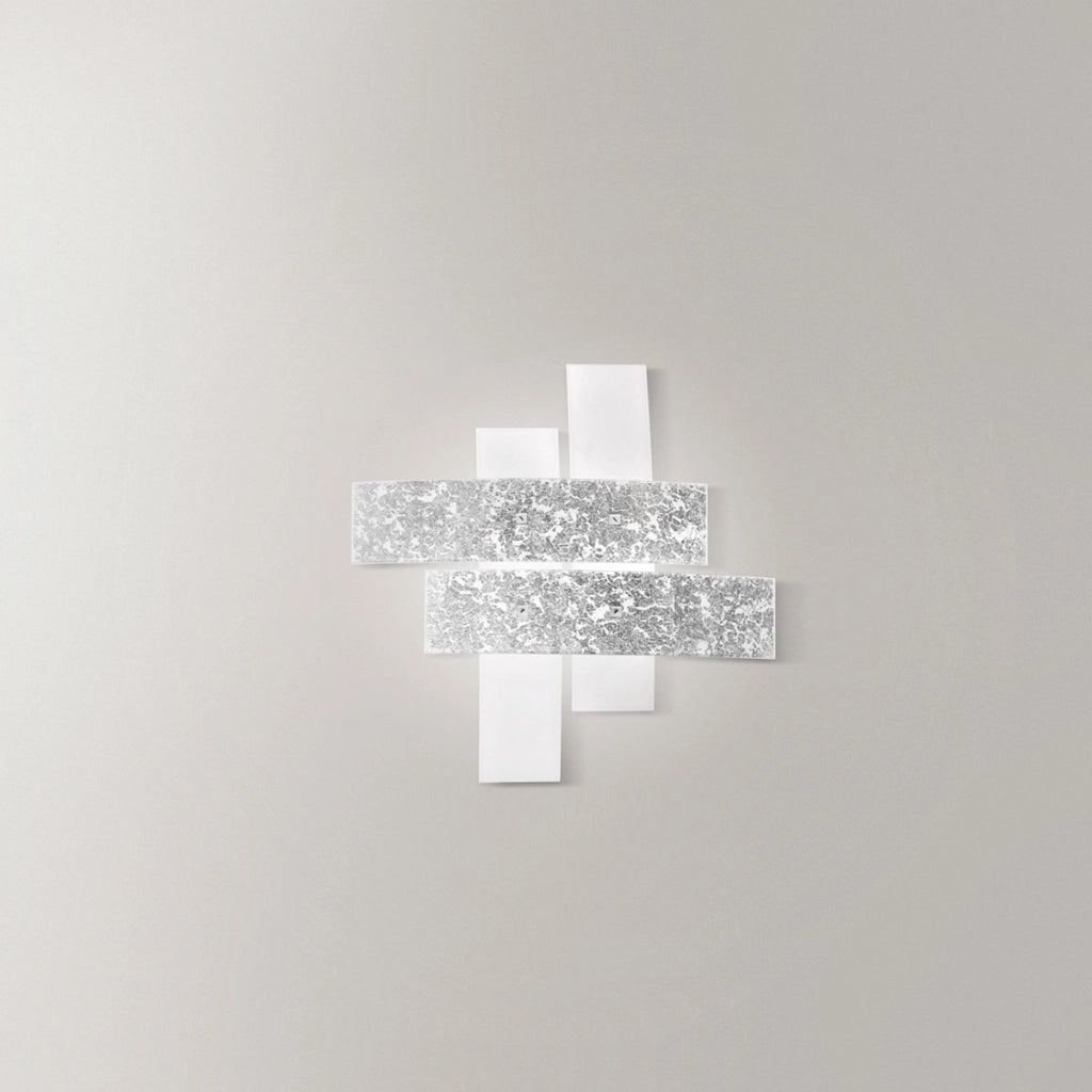 Plafoniera Lara piccola in vetro bianco con dettagli foglia argento 50x50xm, 2 luci E27, IP20, max 2x52W, stile moderno, lampadine escluse