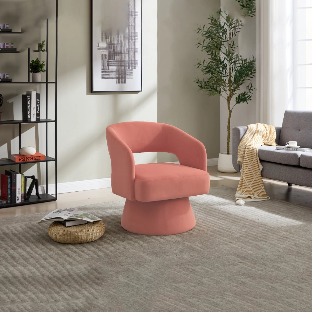 Poltrona Girevole in Velluto ¨C MINIMAL ¨C Rosa, Schienale Aperto, Base in Metallo
