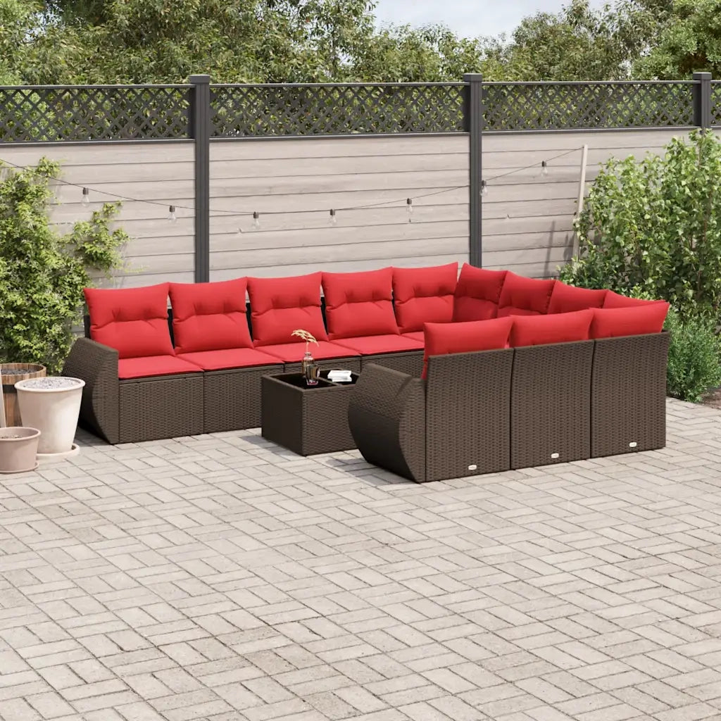 Set Divani da Giardino 11 pz con Cuscini Marrone in Polyrattan 3221903