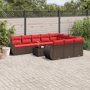 Set Divani da Giardino 11 pz con Cuscini Marrone in Polyrattan 3221903