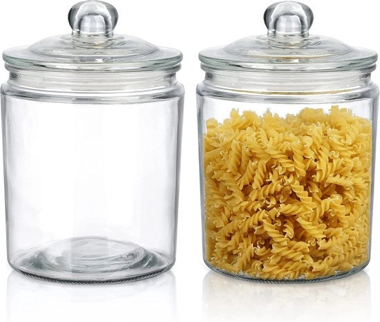 Contenitori di Stoccaggio in Vetro Airtight da 1,8 L, Grande, con Coperchio in Vetro Biscotti, Set di 2 Contenitori di Stoccaggio, Vetro per la Conservazione degli Alimenti, Biscotti, Pasta, Muesli