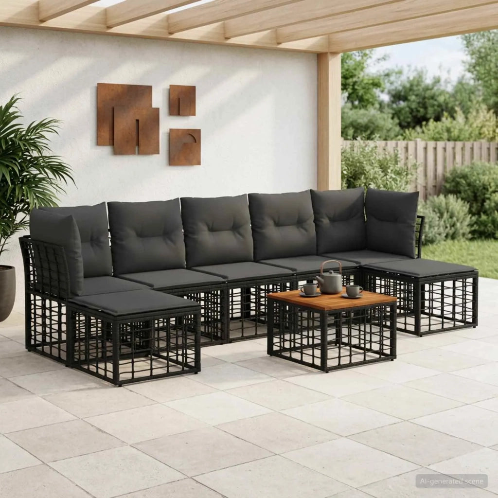 Set di divani da esterno 8 pcs Nero e Grigio scuro Poliestere 3437531