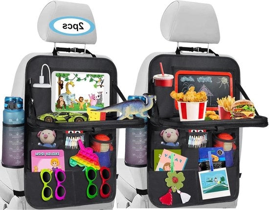 Organizzatore di auto per bambini con tavolo - protezione idrorepellente della schiena - grande capacità - ripostiglio per tablet