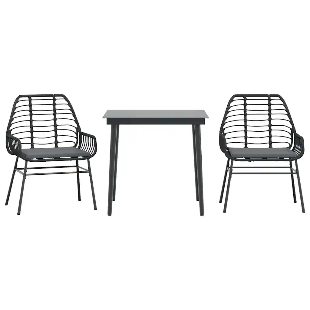 Set da Pranzo da Giardino 3 pz con Cuscini Polyrattan Vetro