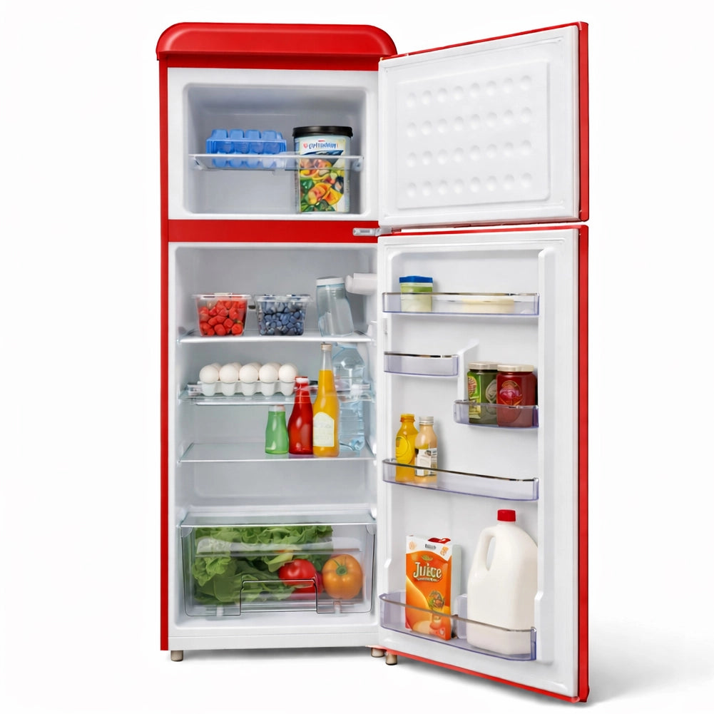 Frigorifero 240L Doppia Porta Design Anni 50 Frigo Rosso Salvaspazio 54.5x147cm