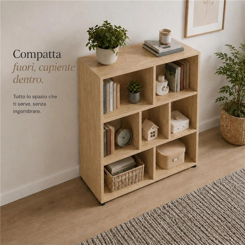 LIBRERIA IN LEGNO CON 7 RIPIANI COLORE ROVERE DIMENSIONI 90X30X106 CM