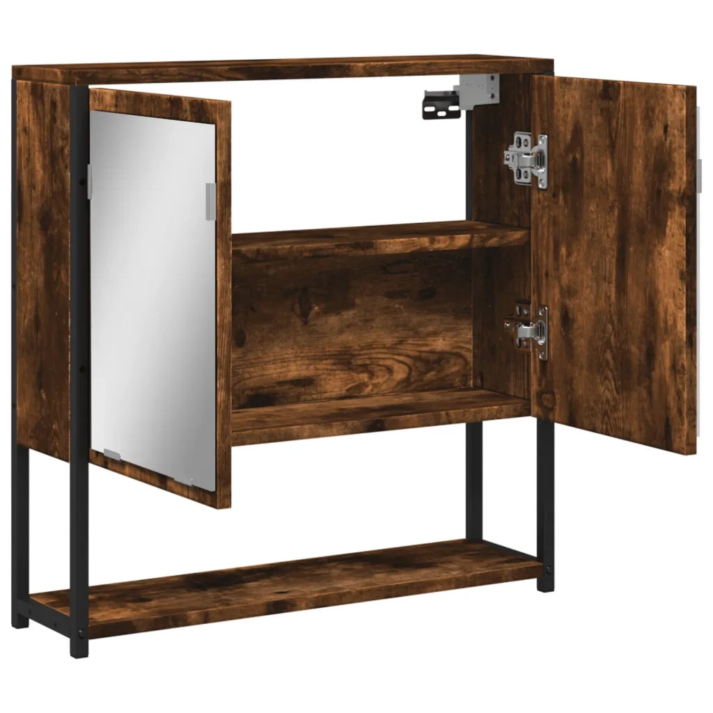 Elegante mobiletto da bagno a parete 60 x 16 x 60 cm che offre uno spazio contenitivo ottimale realizzato in legno composito con finitura rovere affumicato 02_0049425