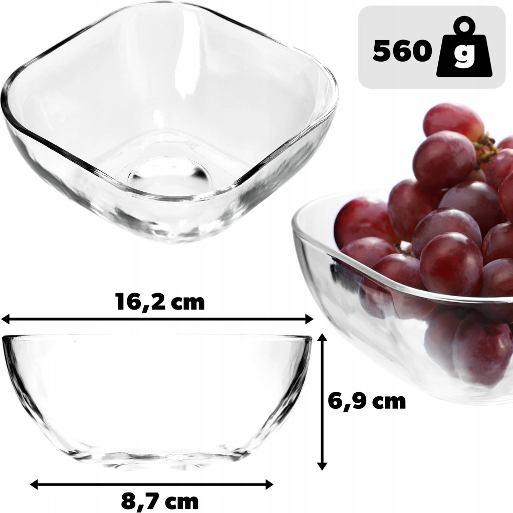 Ciotola per insalata KADAX, ciotola in vetro per snack, insalate e frutta, quadrata, 16 cm.