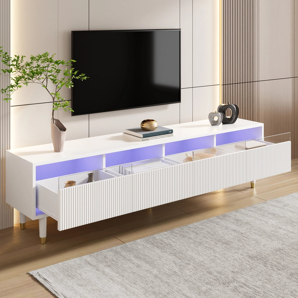 OKWISH Mobile TV con 4 Cassetti e Passacavi, Design Minimalista per Soggiorno, in MDF, Bianco, 178 x 35 x 45 cm
