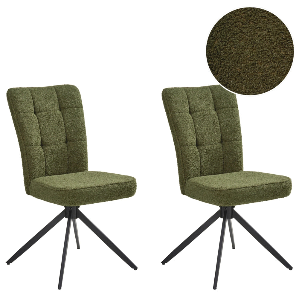 Set di 2 sedie da pranzo girevoli Rivestimento bouclé verde Base con gambe in metallo Sala da pranzo