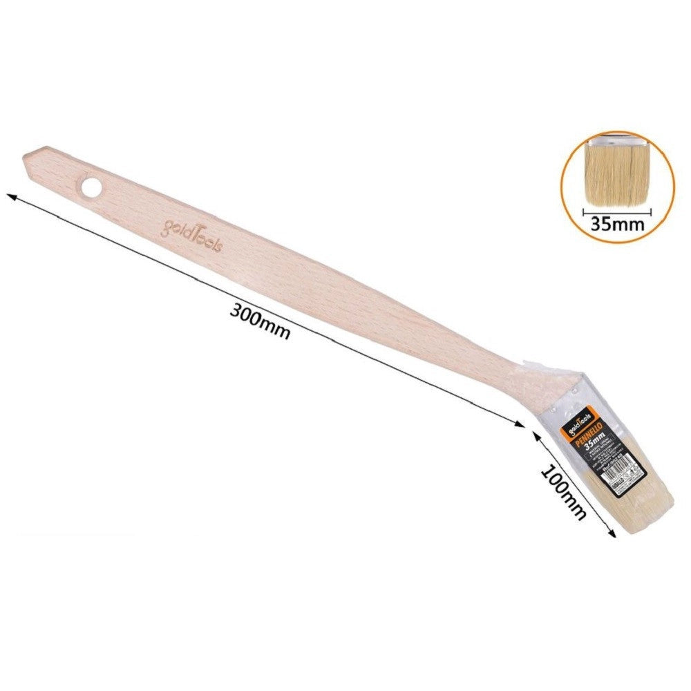 Trade Shop - Pennello Piatto 35 Mm Obliquo Manico In Legno Lungo Collo Angolare Pittura 90240 -