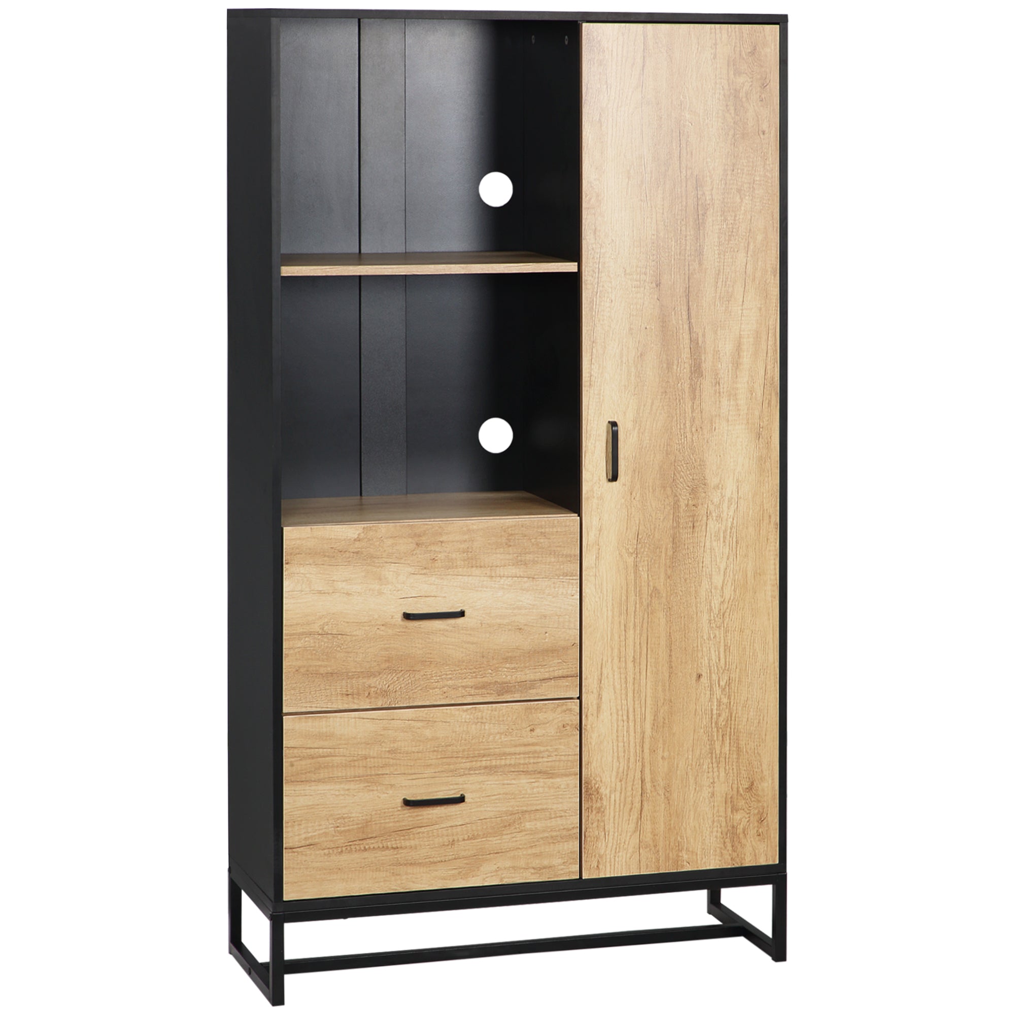 Credenza Mobile Alto Cucina con Armadietti e Ripiani 88x35x160 cm Legno e Nero