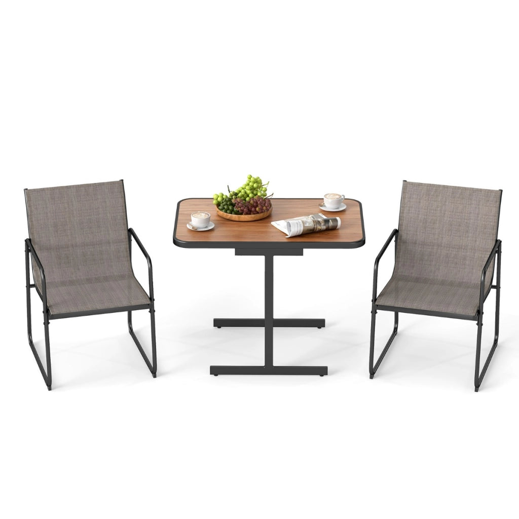Set bistro da esterno 3 pezzi con tavolo da pranzo rettangolare e 2 poltrone in tessuto, Set di mobili da patio Marrone-Set mobili da esterno