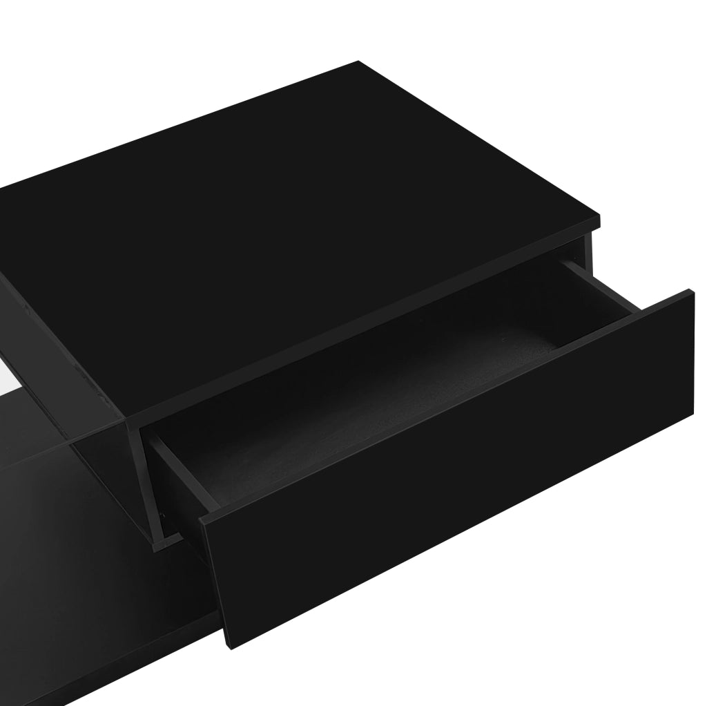 Tavolino da salotto nero lucido con ripiano e LED