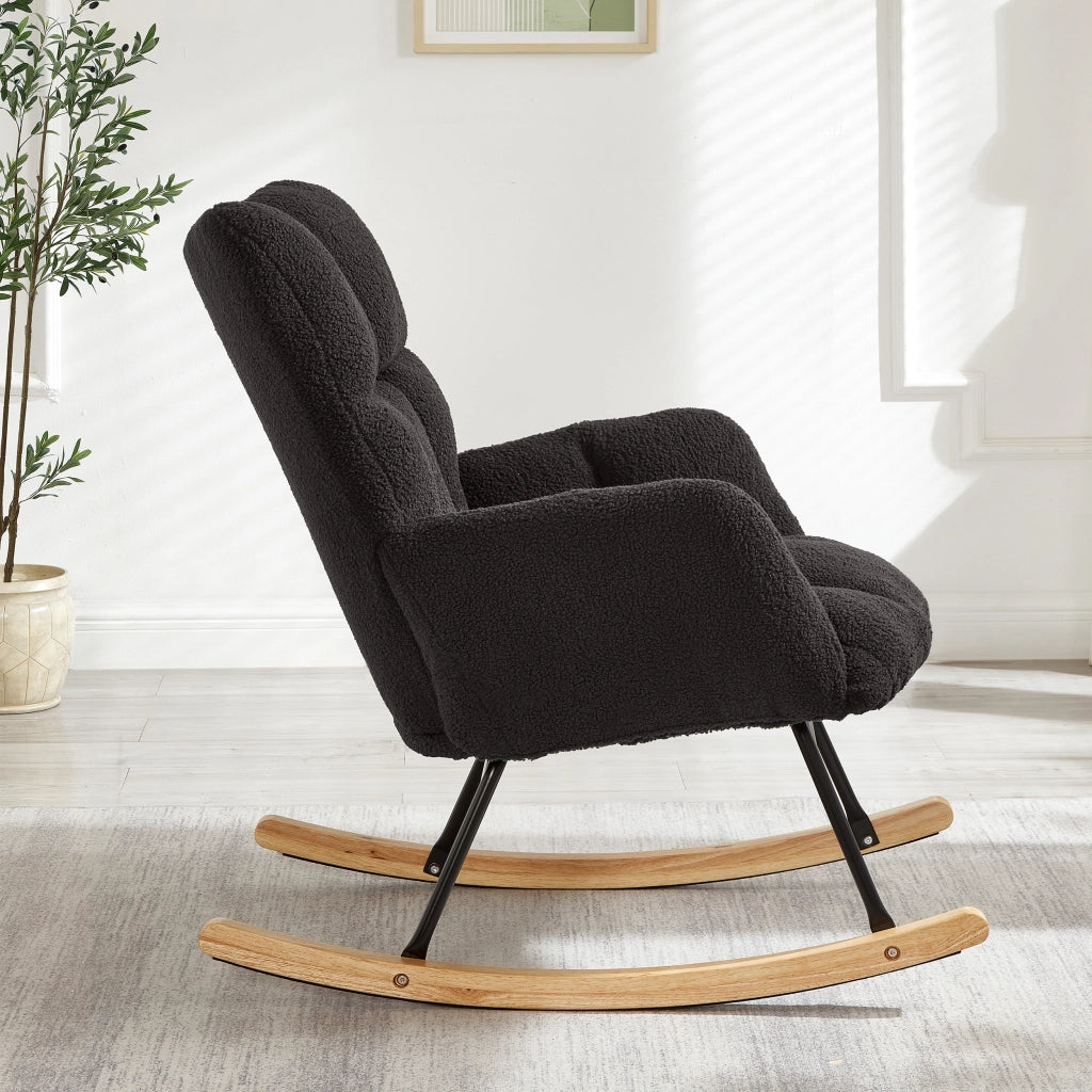 Poltrona a Dondolo ¨C MINIMAL ¨C Legno e Metallo, Design Scandinavo, 69x89x101 cm