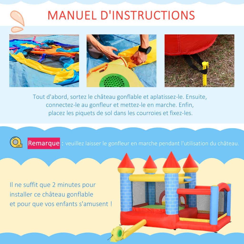 Castello Gonfiabile per Bambini con Trampolino e Scivolo ¨C Zephmum ¨C 280x260x210 cm Multicolore
