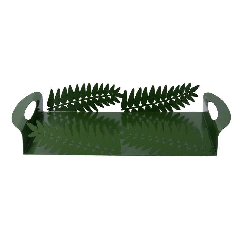 Vassoio metallo foglia alloro verde scuro rettangolare cm 41x20h6,5
