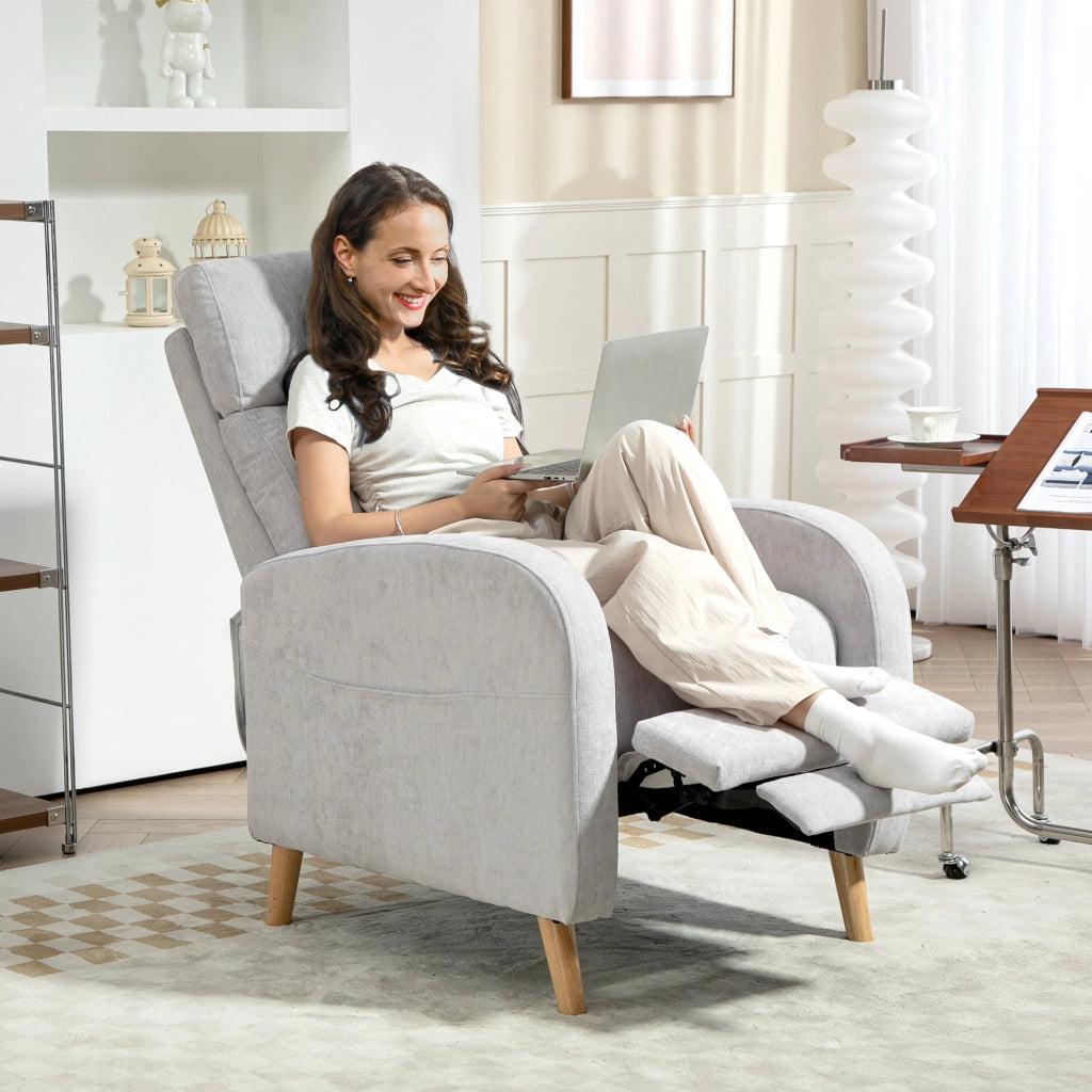 Poltrona Reclinabile Massaggiante con Poggiapiedi ¨C zephmum ¨C Tessuto Grigio Chiaro 68x90x106