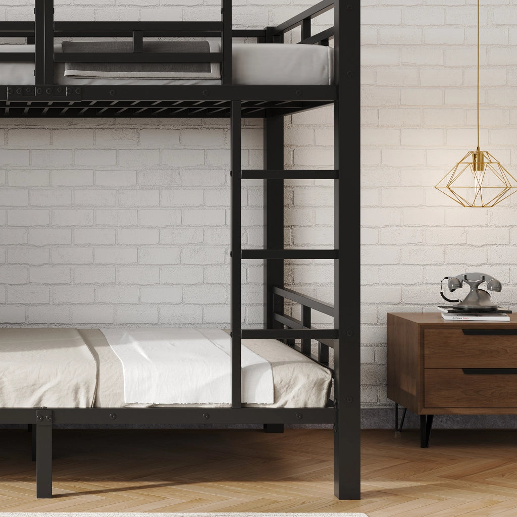 Letto a castello 120x200 cm con modulo contenitore in metallo e legno nero e noce scuro