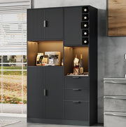 Mobile da cucina 105x40x180 cm con 3 cassetti; LED multicolore e prese USB-C; nero