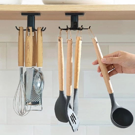 360° Girevole Hanger per Accessori da Cucina - 2 Pezzi Organizzatore senza Fori per Cucina, Bagno e Vestiaro