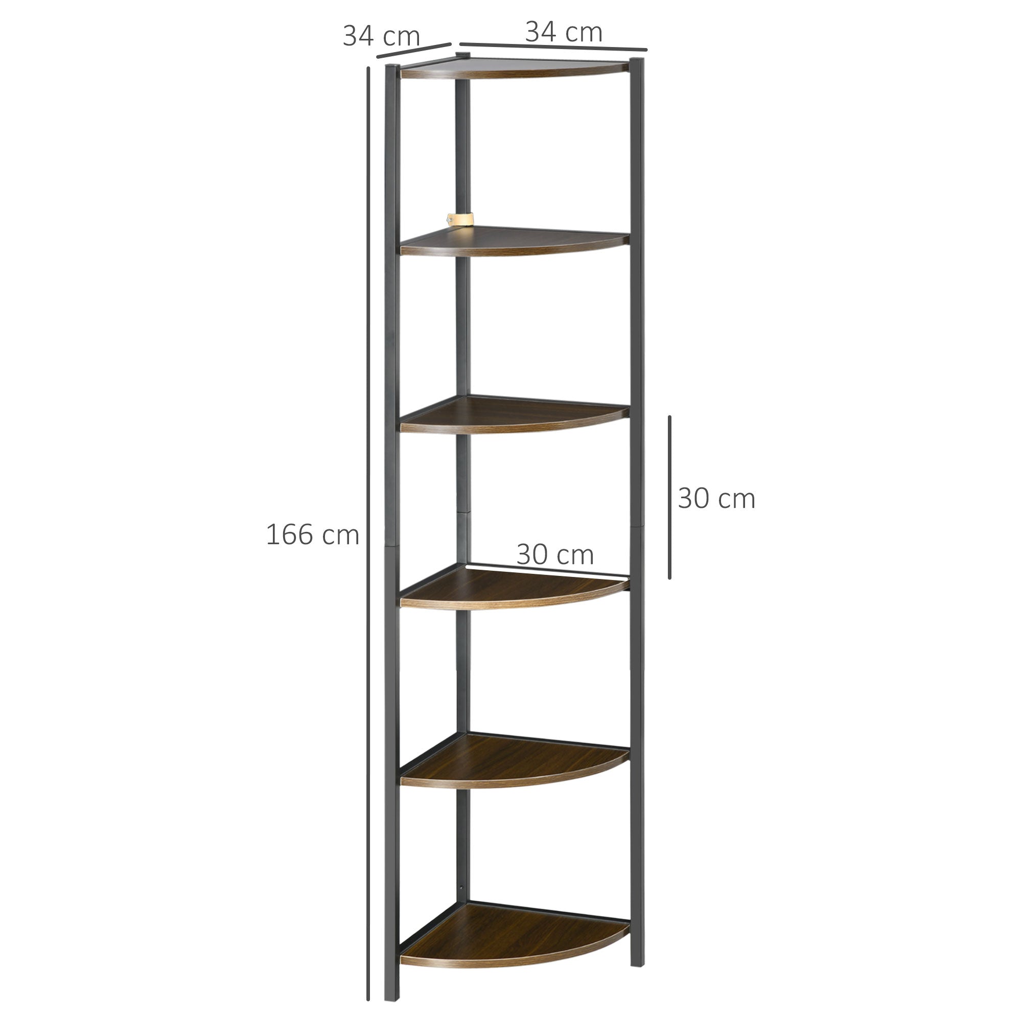 Libreria Moderna Angolare a 6 Ripiani 34x34x166 cm in Metallo e MDF Marrone e Nero