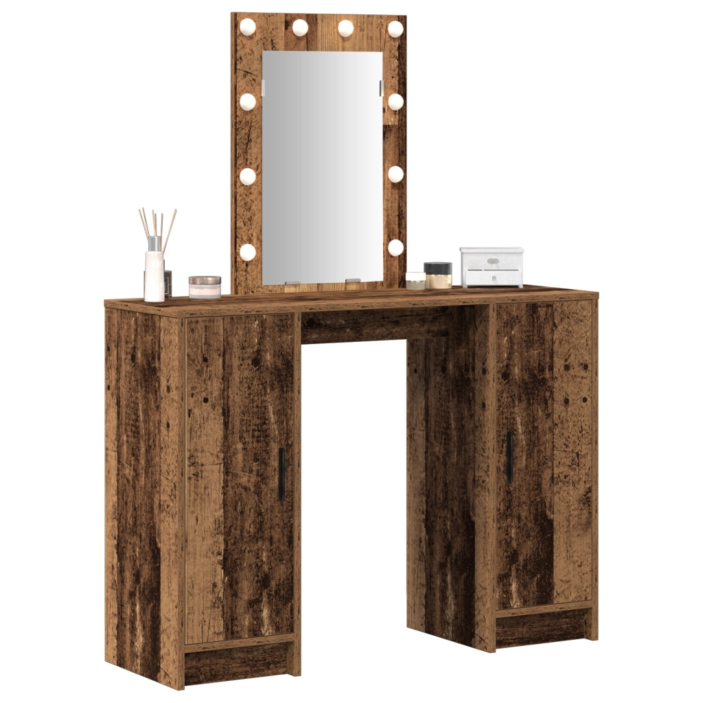 Tavolo da toeletta con luci LED Legno Antico 102x33x135 cm