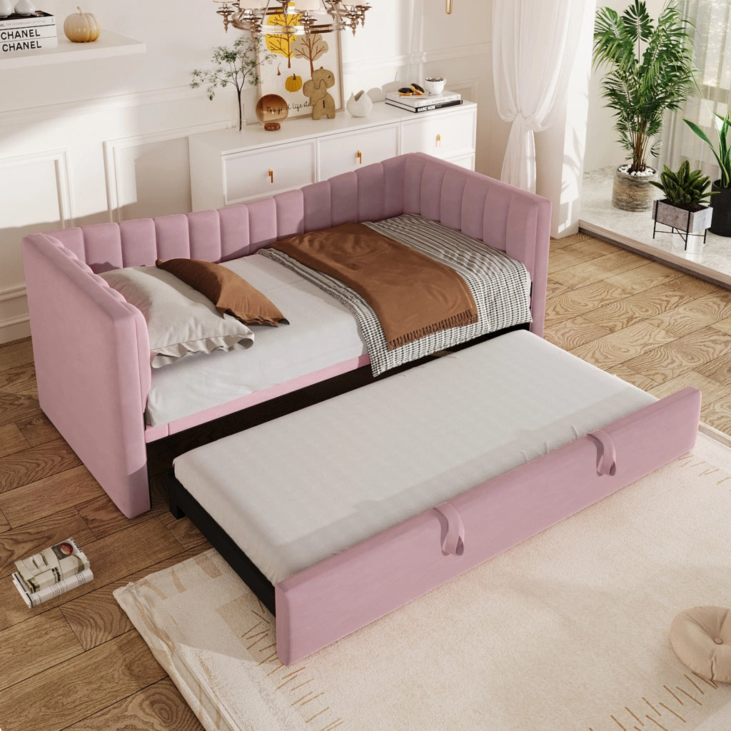 Letto pieghevole con estrazione velluto rosa 90x200 cm