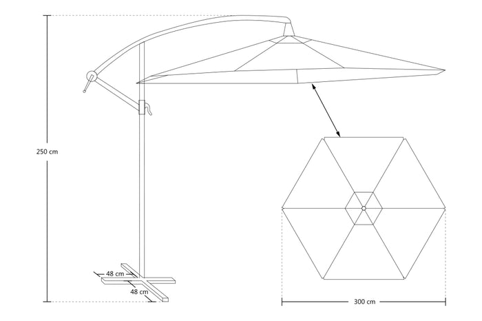 Ombrellone da giardino rotondo Ø 3 mt a braccio decentrato mod. Maracaibo OB11MAPAC