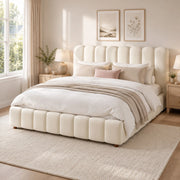 Letto matrimoniale contenitore in velluto beige 160 x 200 cm