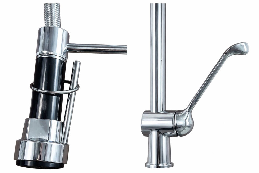Rubinetto cucina industriale 50 cm in ottone con leva clinica e doccetta professionale