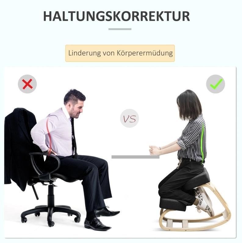 Sedia inginocchiata ergonomica in legno nera