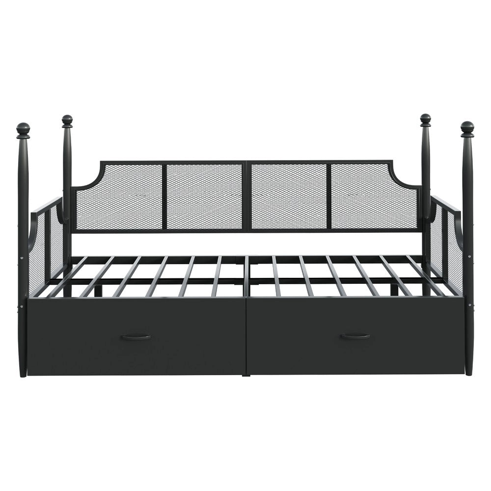 Letto Singolo in Metallo con Struttura a Colonne e Rete ¨C MINIMAL ¨C Nero 90x200