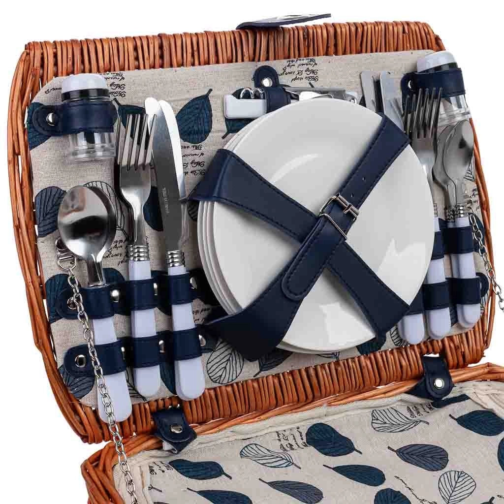 Cesto picnic 4 servizi blu navy 40x28x22h cm
