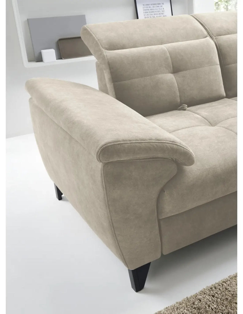 Divano ad angolo Beige 5 posti angolo destro con letto ampio INFERNO
