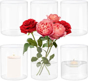 Set di 6 vasi cilindrici in vetro, piccoli vasi in vetro per fiori, vasi cilindrici in vetro per fiori, vasi per fiori per tavolo, vasi cilindrici in vetro per fiori, vasi cilindrici in vetro per candele, altezza 8,5 cm, diametro 10 cm, verde