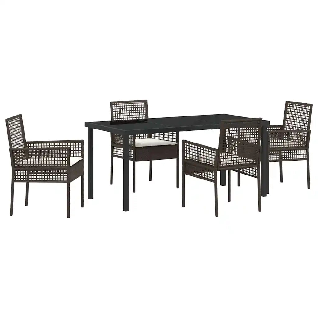 Set da Pranzo per Giardino con cuscino 5 pcs Marrone polyrattan